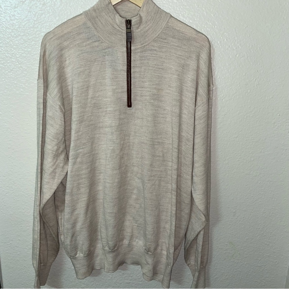 Orvis Quarter Zip Beige 100% Merino Wool Long Sleeve Classic Sweater Men’s XXL